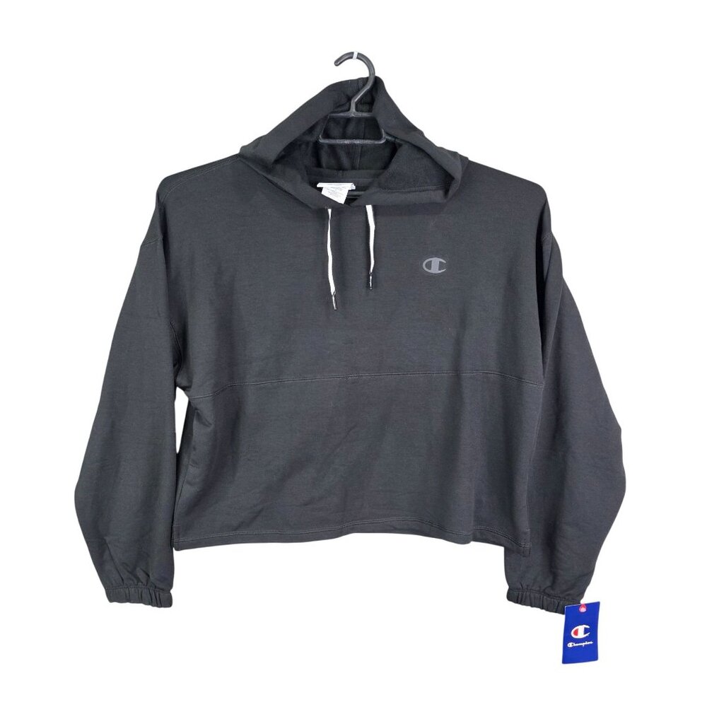 Womens Champion Black Pullover Hoodie Sweatshirt Polyester Blend Drawstring L